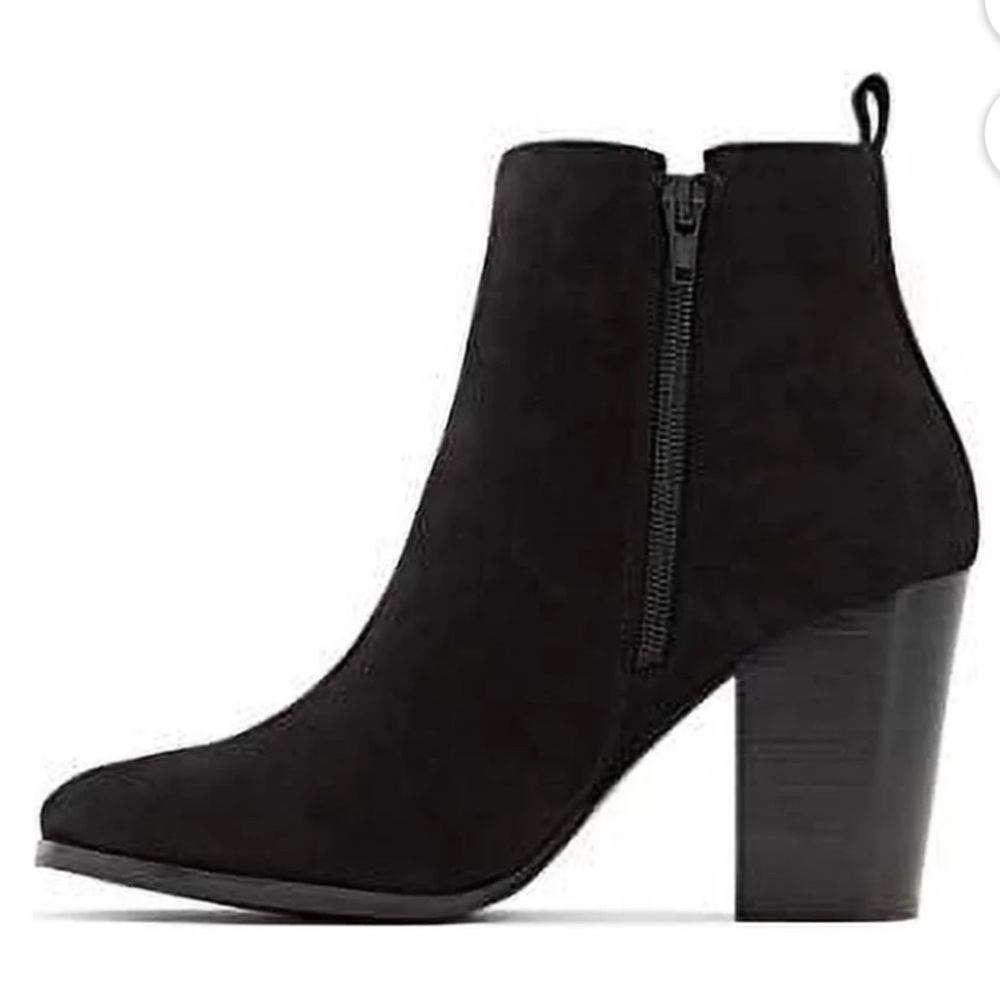 Aldo Noemiflex Matte Black Leather Suede Block Heel Boots 7